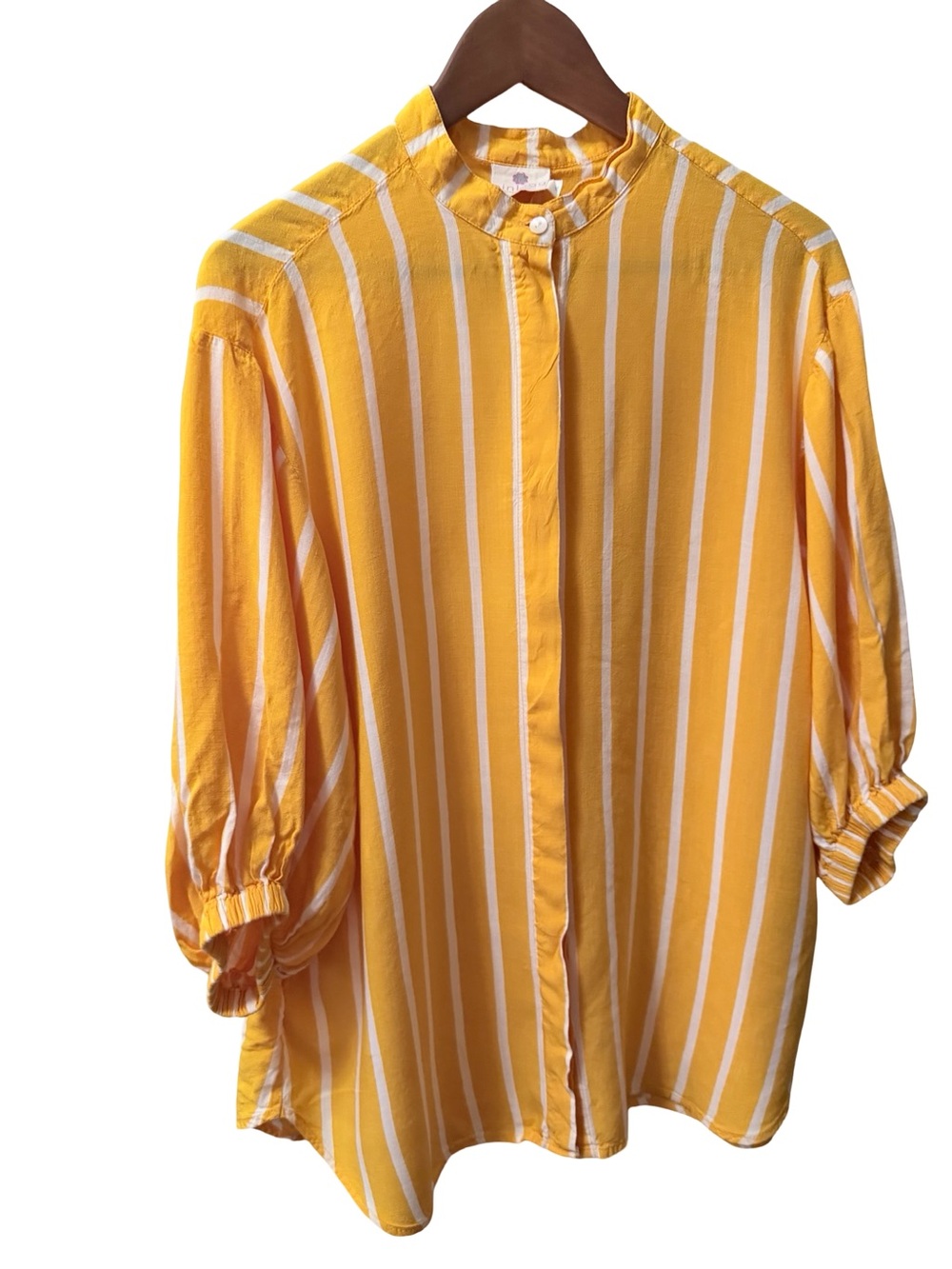 Pinklay Yellow & White Vertical Stripe Button-Up Tunic with 2 pockets